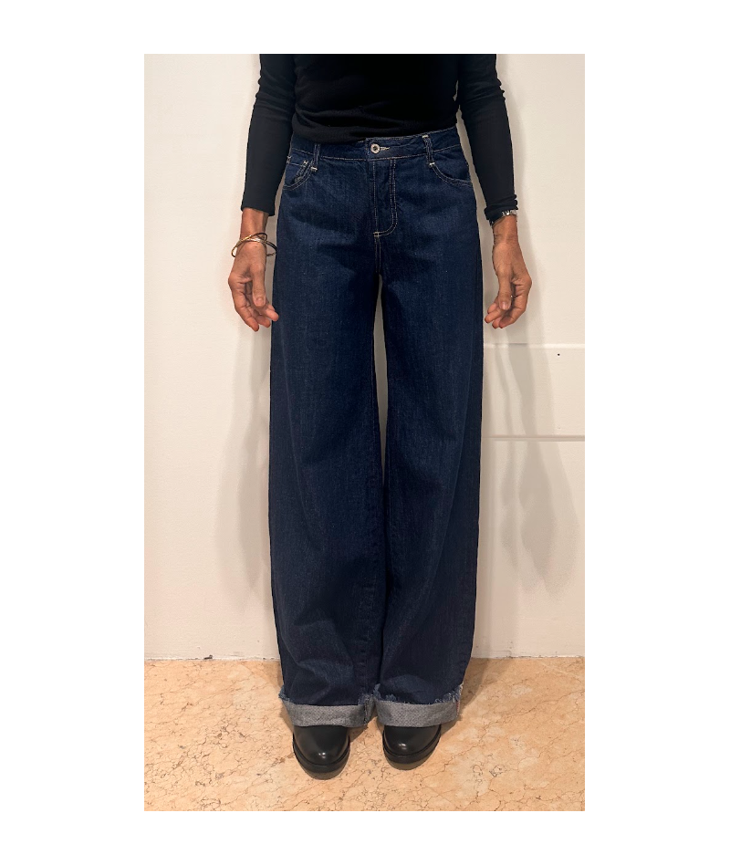 Donna  jeans palazzo risvolto